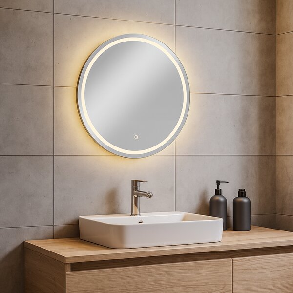 LED kúpeľňové zrkadlo 70x70 cm, okrúhle, s rámom