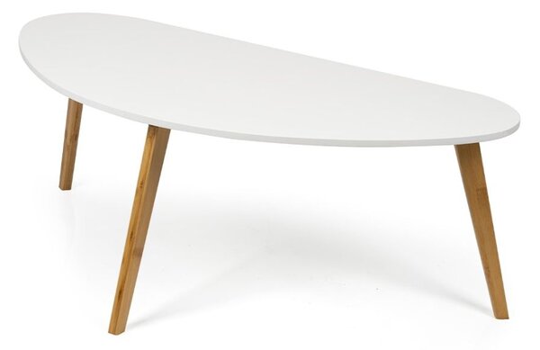 Biely konferenčný stolík s bambusovými nohami, 120x45x60 cm
