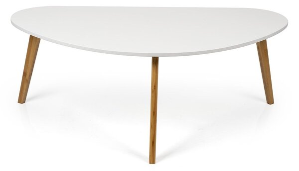 Biely konferenčný stolík s bambusovými nohami, 120x45x60 cm
