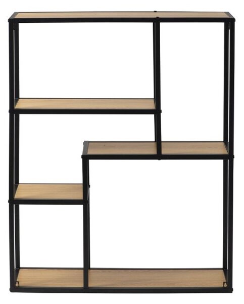 Otvorený kovový regál s policami v dekore dreva, 91x75x20 cm