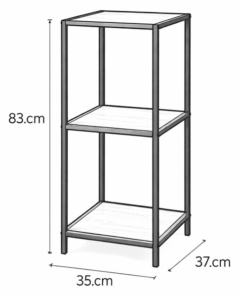 Kovový regál s policami v dekore dreva 83x35x37 cm
