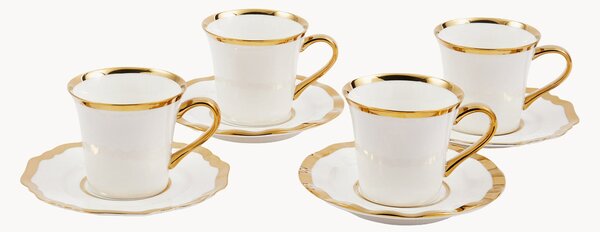Porcelánové šálky na kávu's podšálkami Golden, 4 ks