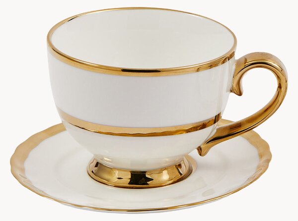 Porcelánové šálky na čaj's podšálkami Golden, 4 ks