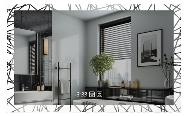 Luxusné LED zrkadlo do kúpeľne 90×70, hodiny a odmlžovanie