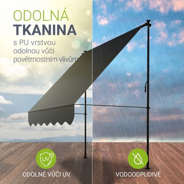 Balkónová markíza 200x120 cm, sivá, výškovo nastaviteľná