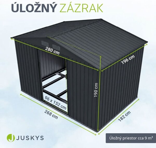 Kovový záhradný domček s posuvnými dverami 280 x 196 x 190 c
