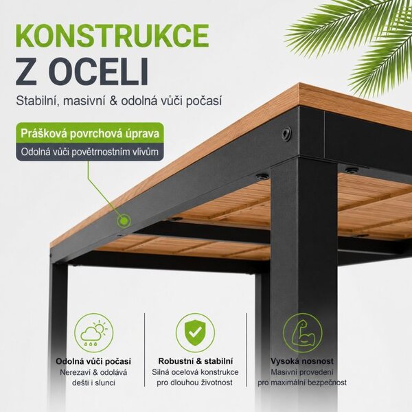 Záhradná súprava z akácie pre 4 osoby, čierny kov, čalúnenie