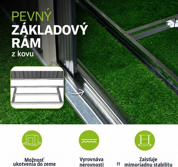 Kovový záhradný domček s posuvnými dverami 280 x 196 x 190 c