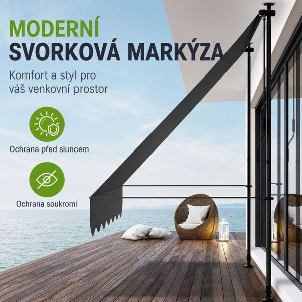 Balkónová markíza 200x120 cm, sivá, výškovo nastaviteľná