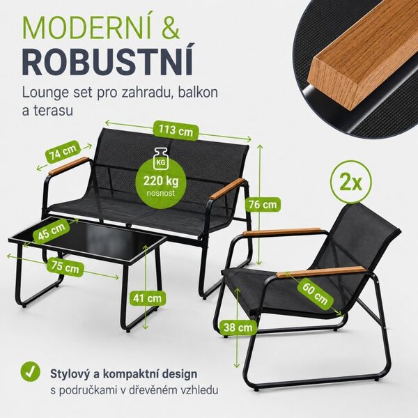 Moderný záhradný set, 2 kreslá, lavice a stôl, antracit