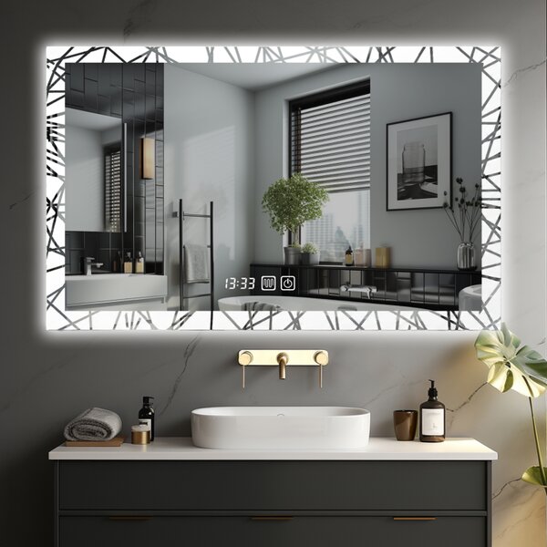 Luxusné LED zrkadlo do kúpeľne 90×70, hodiny a odmlžovanie