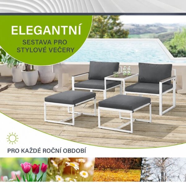 Moderný záhradný nábytok z kovu a polywoodu, 5 dielov, sivý