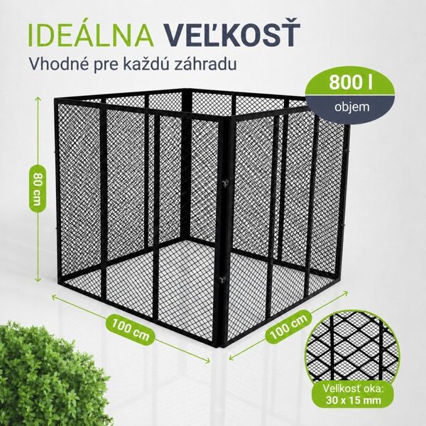 Kovový kompostér do záhrady 800 l – čierny, vzdušný, odolný