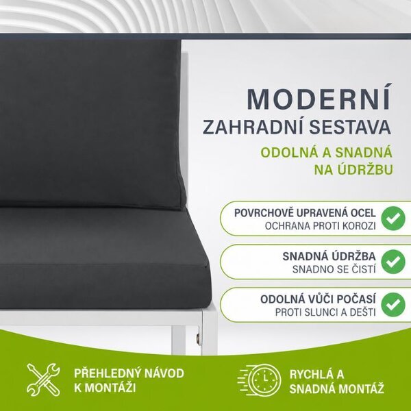 Moderný záhradný nábytok z kovu a polywoodu, 5 dielov, sivý