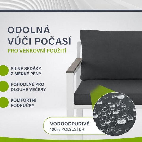 Moderný záhradný nábytok z kovu a polywoodu, 5 dielov, sivý