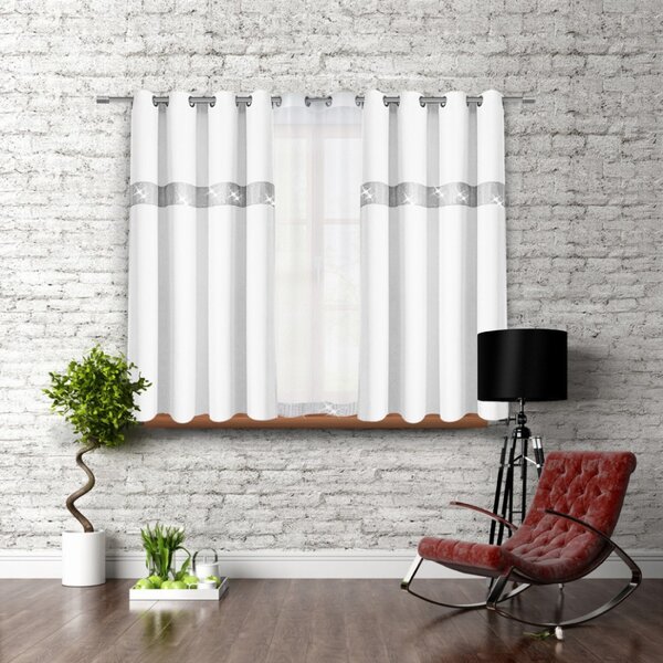 Záves na kruhoch so zirkónmi 140x160 cm biely Farba Biela Rozmery 140x160 cm