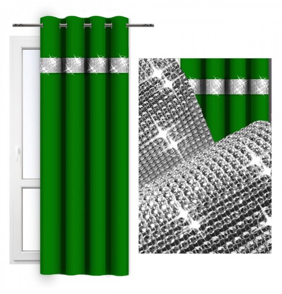 Záves na kruhoch so zirkónmi 140x250 cm zelený Farba Zelená Rozmery 140x250 cm