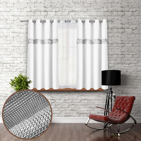 Záves na kruhoch so zirkónmi 140x160 cm biely Farba Biela Rozmery 140x160 cm