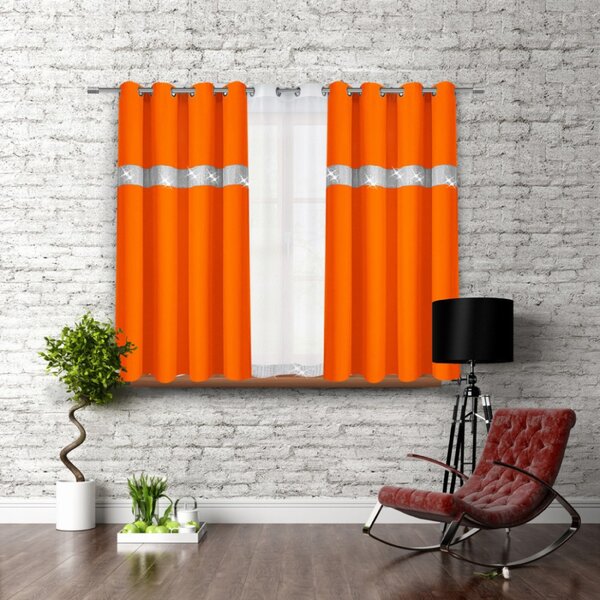 Záves na kruhoch so zirkónmi 140x160 cm oranžový Farba Oranžová Rozmery 140x160 cm