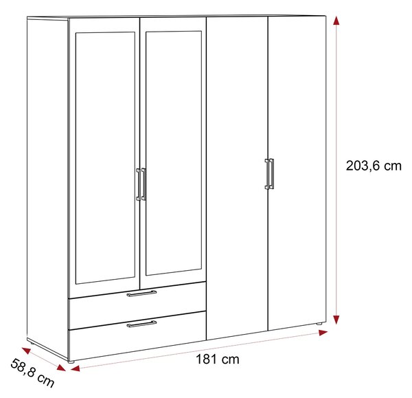 Dizajnová šatníková skriňa BAHAR matná biela 180 cm