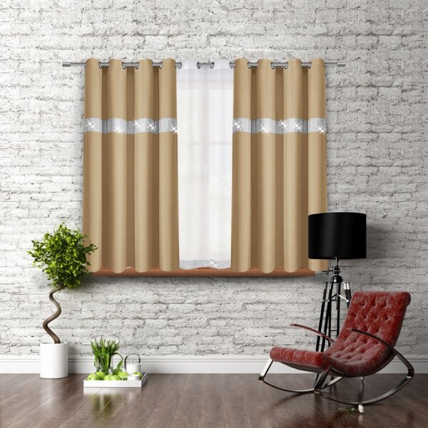 Záves na kruhoch so zirkónmi 140x160 cm béžový Farba Béžová Rozmery 140x160 cm