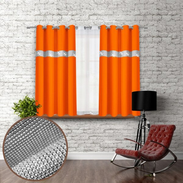 Záves na kruhoch so zirkónmi 140x160 cm oranžový Farba Oranžová Rozmery 140x160 cm