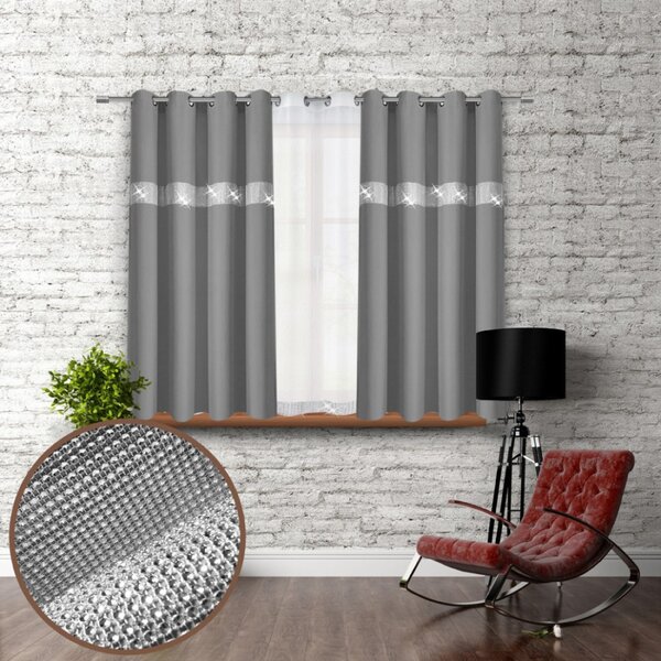 Záves na kruhoch so zirkónmi 140x160 cm tmavošedý Farba Šedá Rozmery 140x160 cm