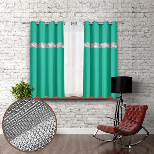 Záves na kruhoch so zirkónmi 140x160 cm morský Farba Zelená Rozmery 140x160 cm