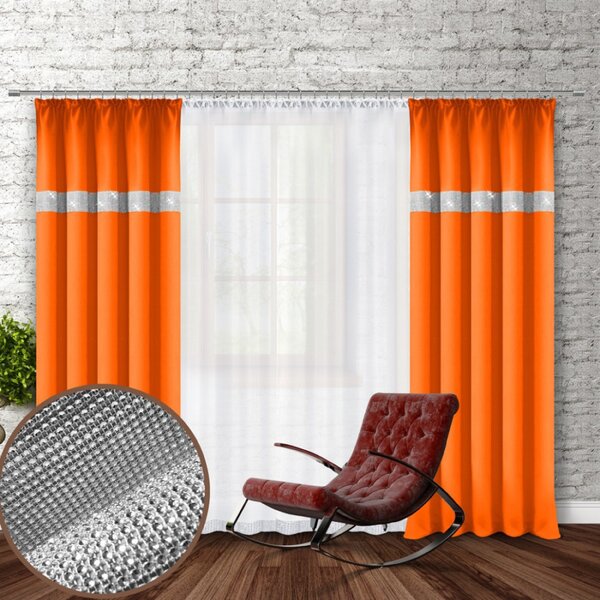 Záves na riasiacej páske so zirkónmi 140x250 cm oranžový Farba Oranžová Rozmery 140x250 cm