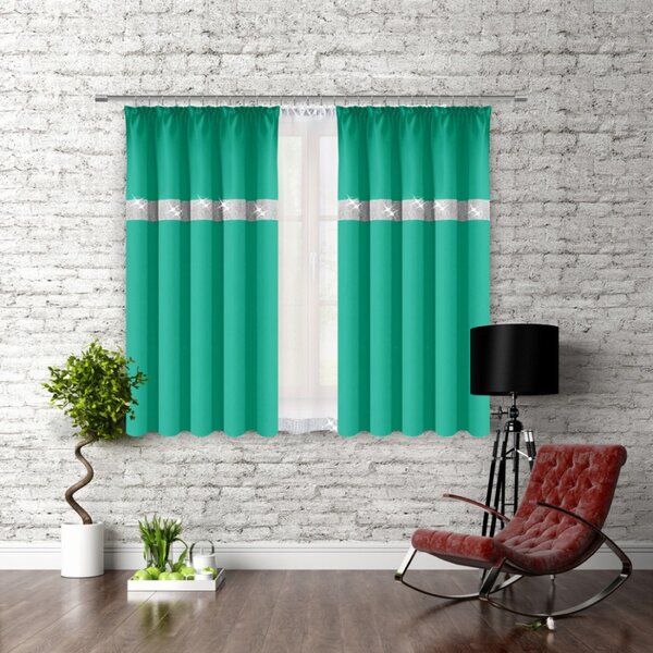 Záves na riasiacej páske so zirkónmi 140x160 cm morský Farba Zelená Rozmery 140x160 cm