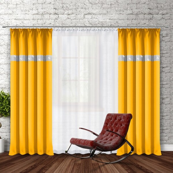 Záves na riasiacej páske so zirkónmi 140x250 cm žltý Farba Žltá Rozmery 140x250 cm