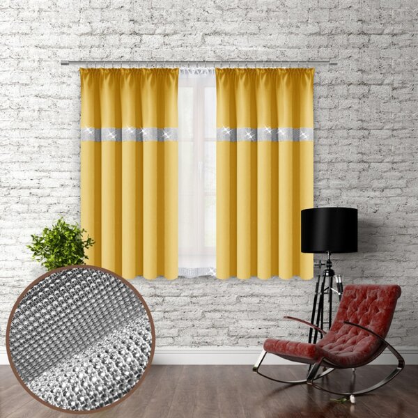 Záves na riasiacej páske so zirkónmi 140x160 cm pastelovo žltý Farba Žltá Rozmery 140x160 cm