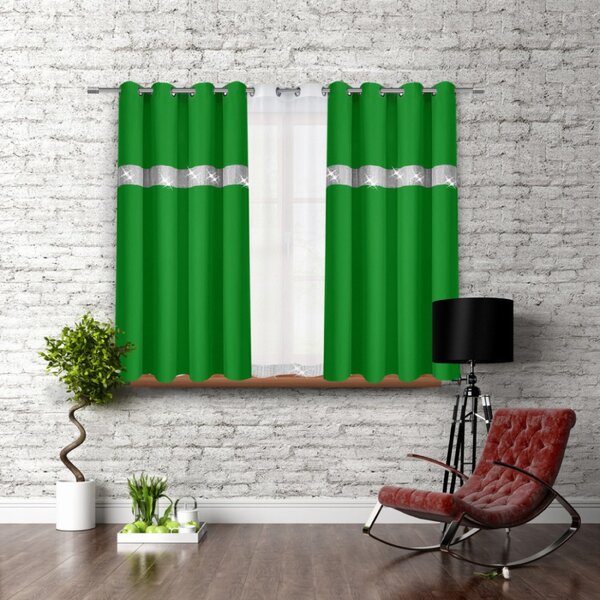 Záves na kruhoch so zirkónmi 140x160 cm zelený Farba Zelená Rozmery 140x160 cm