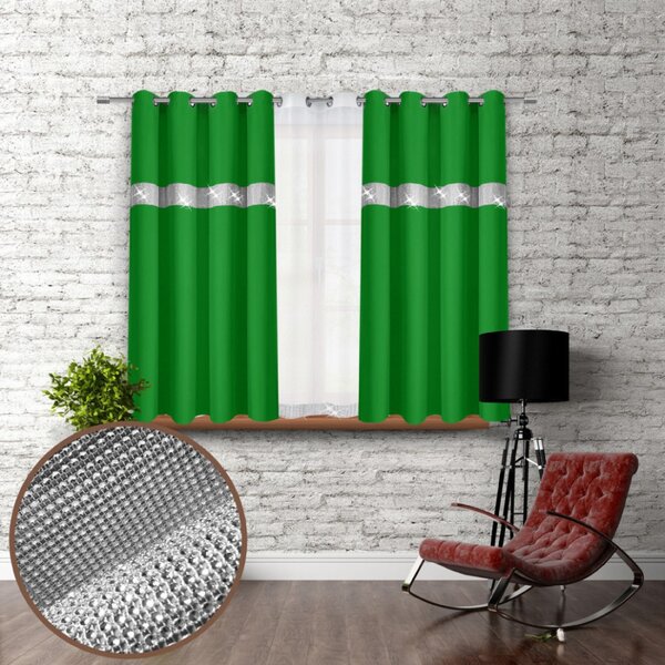 Záves na kruhoch so zirkónmi 140x160 cm zelený Farba Zelená Rozmery 140x160 cm
