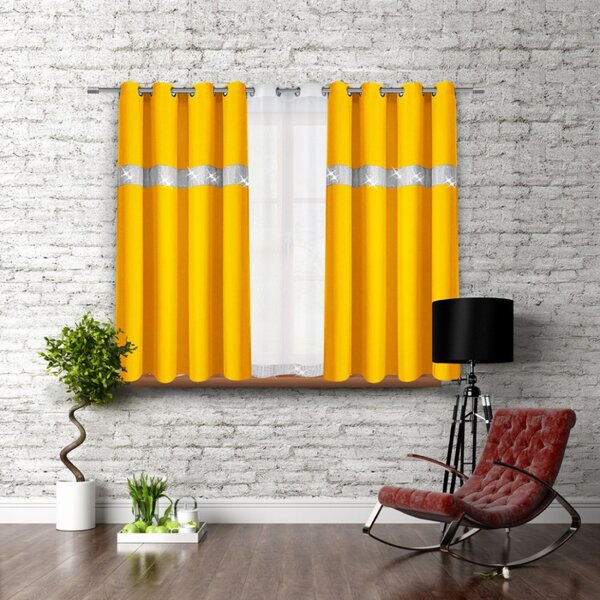 Záves na kruhoch so zirkónmi 140x160 cm žltý Farba Žltá Rozmery 140x160 cm