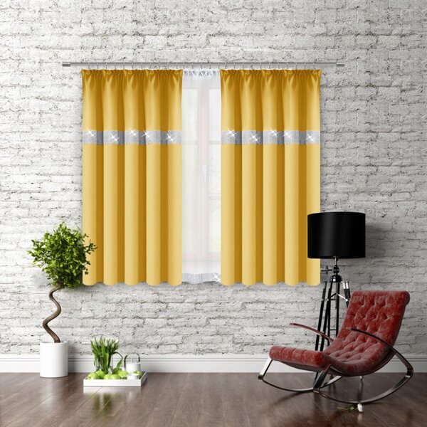 Záves na riasiacej páske so zirkónmi 140x160 cm pastelovo žltý Farba Žltá Rozmery 140x160 cm
