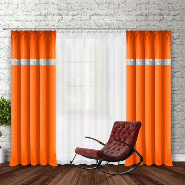 Záves na riasiacej páske so zirkónmi 140x250 cm oranžový Farba Oranžová Rozmery 140x250 cm