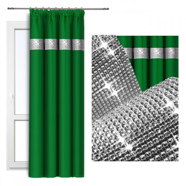 Záves na riasiacej páske so zirkónmi 140x250 cm zelený Farba Zelená Rozmery 140x250 cm