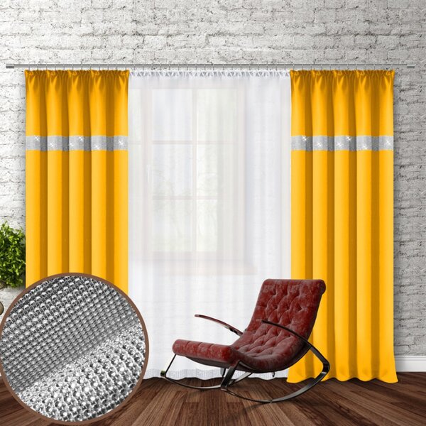 Záves na riasiacej páske so zirkónmi 140x250 cm žltý Farba Žltá Rozmery 140x250 cm