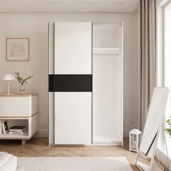 Šatníková skriňa ALPER 120 cm biela + čierna matná