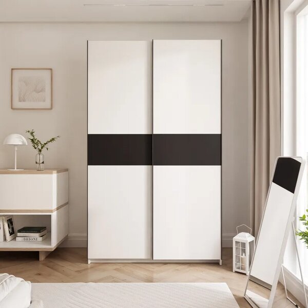 Šatníková skriňa ALPER 120 cm biela + čierna matná