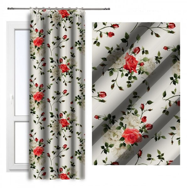 Záves na riasiacej páske 140x250 cm ruže na bielom Farba Viacfarebná Rozmery 140x250 cm