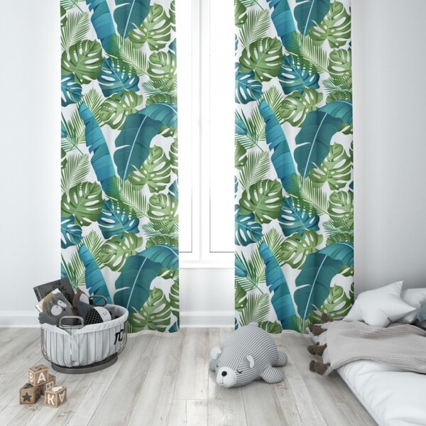 Hotový záves na kruhoch lístie monstery Farba Viacfarebná Rozmery 140x160 cm