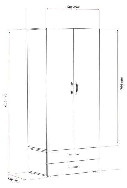 Šatníková dizajnová skriňa GLAS 80 cm matná biela