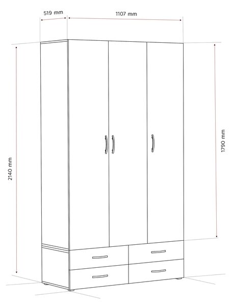 Dizajnová šatníková skriňa GLAS 110 cm matná biela