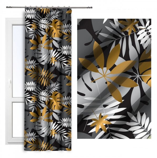 Záves na riasiacej páske 140x250 cm šedý s lístím Farba Šedá Rozmery 140x250 cm