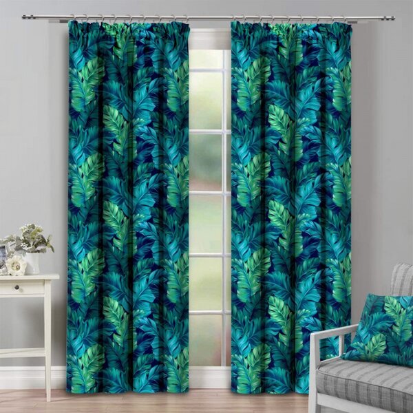 Záves na riasiacej páske 140x250 cm zelené palmové lístie Farba Zelená Rozmery 140x250 cm