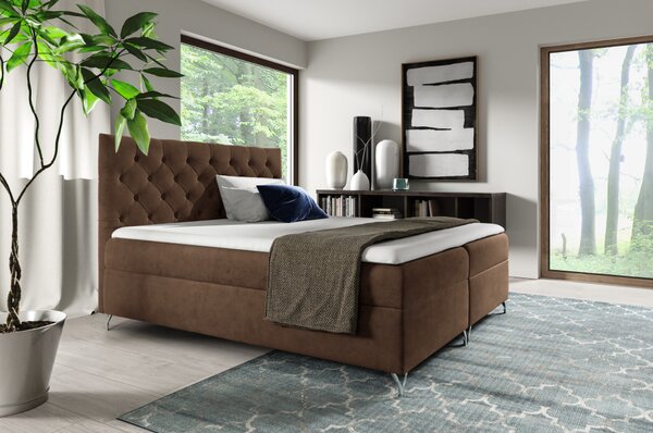 KONDELA Boxspringová posteľ, 160x200, hnedá látka Velvet, GULIETTE + darček