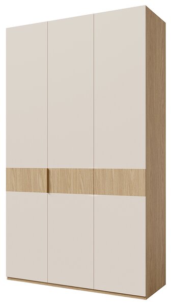 Šatníková skriňa SORENO 3-dverová 135 cm dub jarný + makadamia Farba: Makadamia, Farba úchytiek: Zlatá
