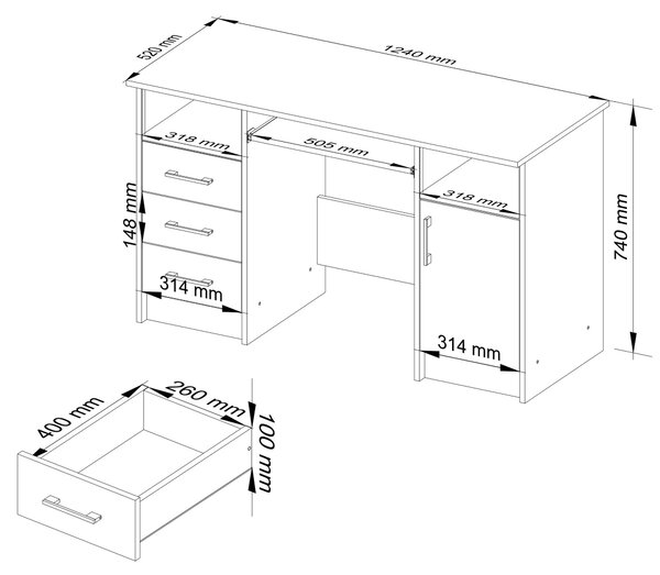 Ak furniture Volně stojící psací stůl Ana 124 cm bílý/grafitově šedý